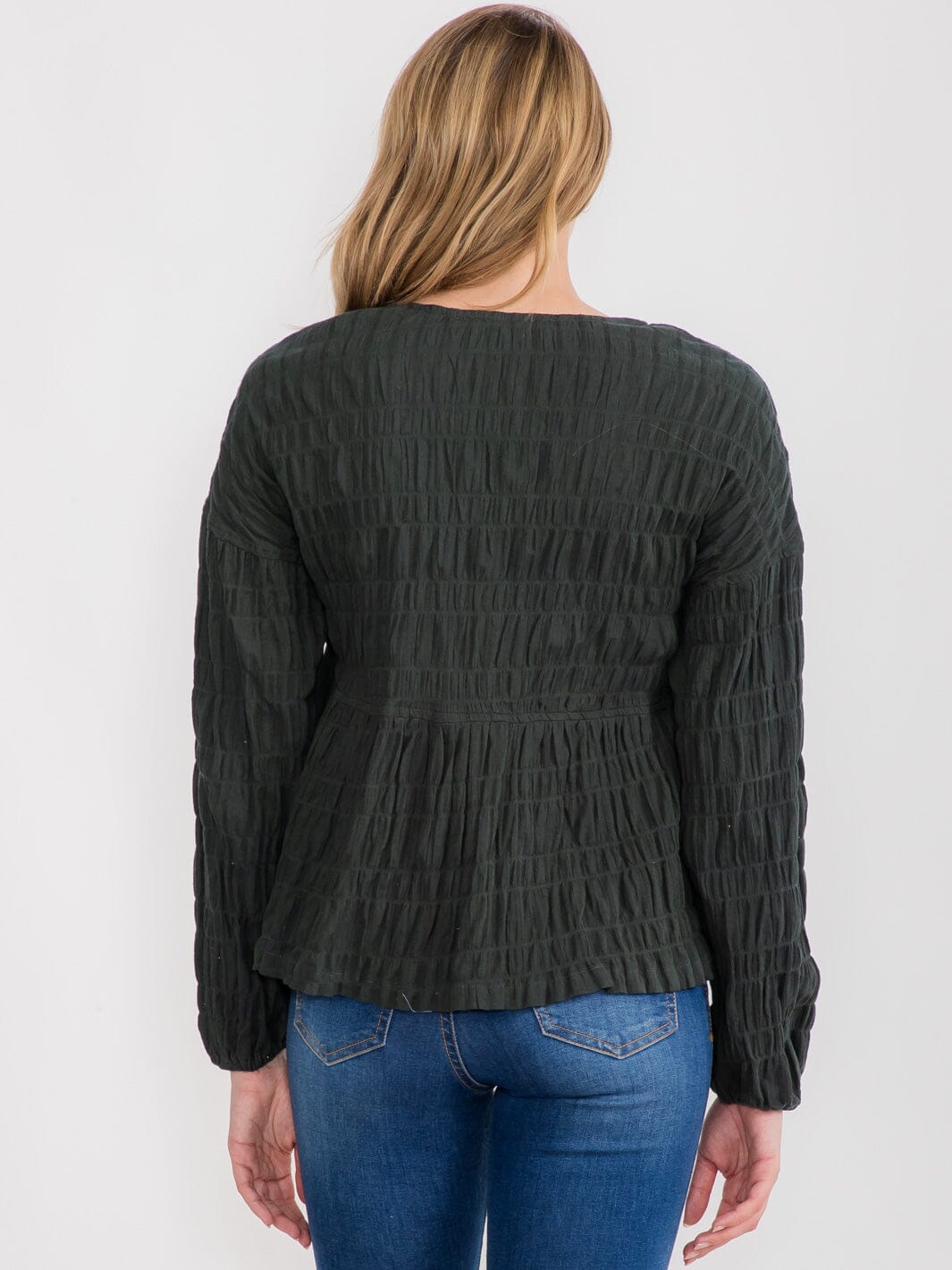 WOMEN'S LONG SLEEVE BUTTON UP V-NECK BLOUSE