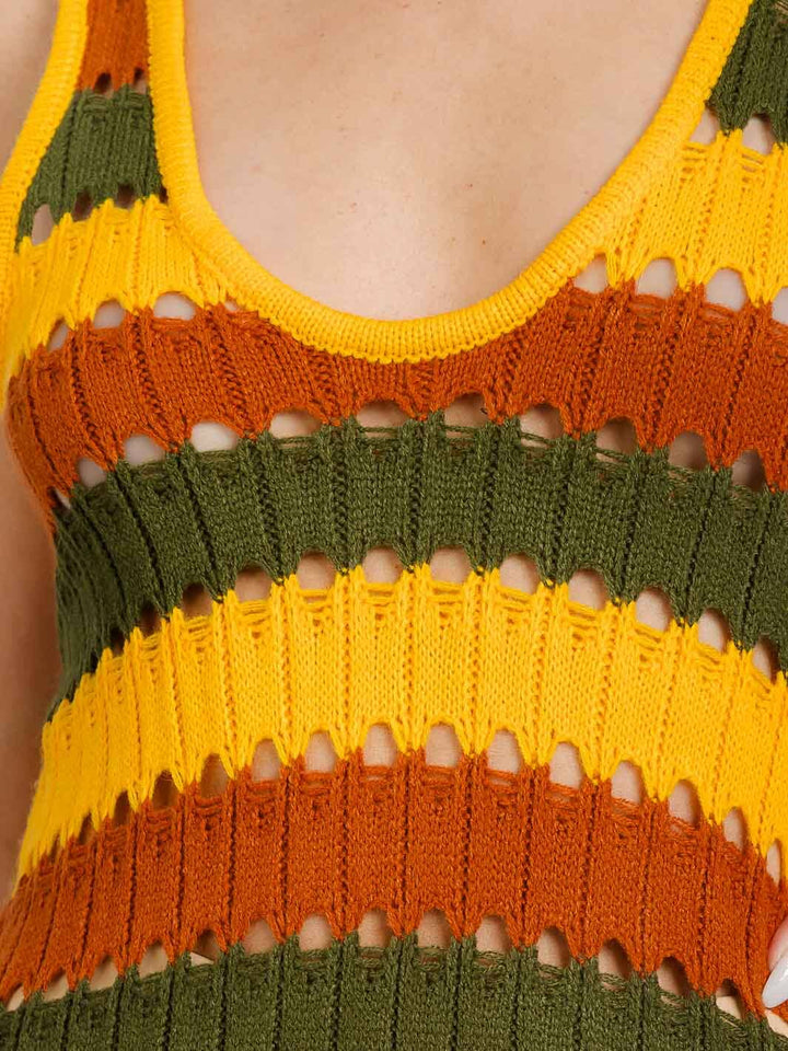 WOMEN'S SLEEVELESS COLORBLOCK BODYCON KNIT MAXI DRESS