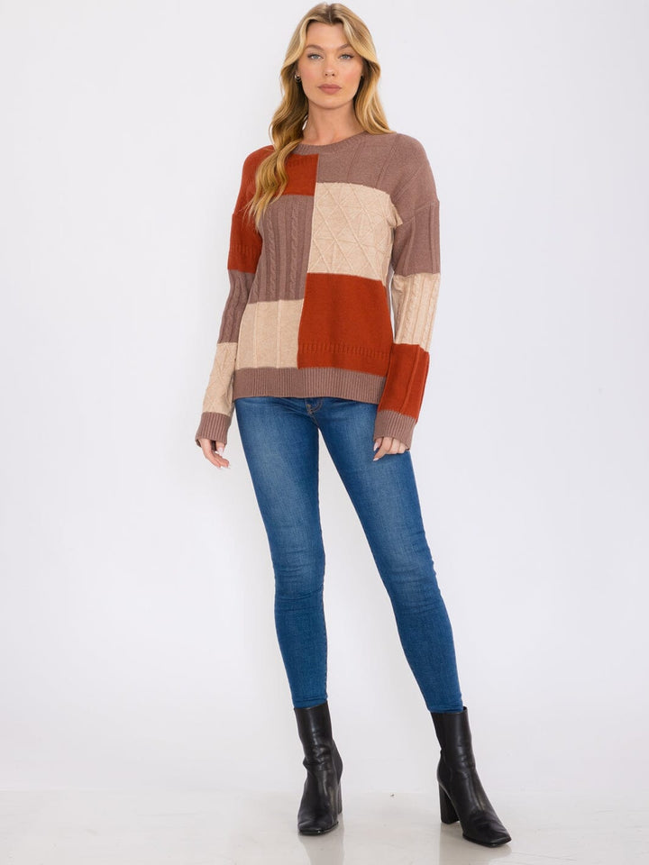 WOMEN'S LONG SLEEVES PULLOVER COLORBLOCK SWEATER