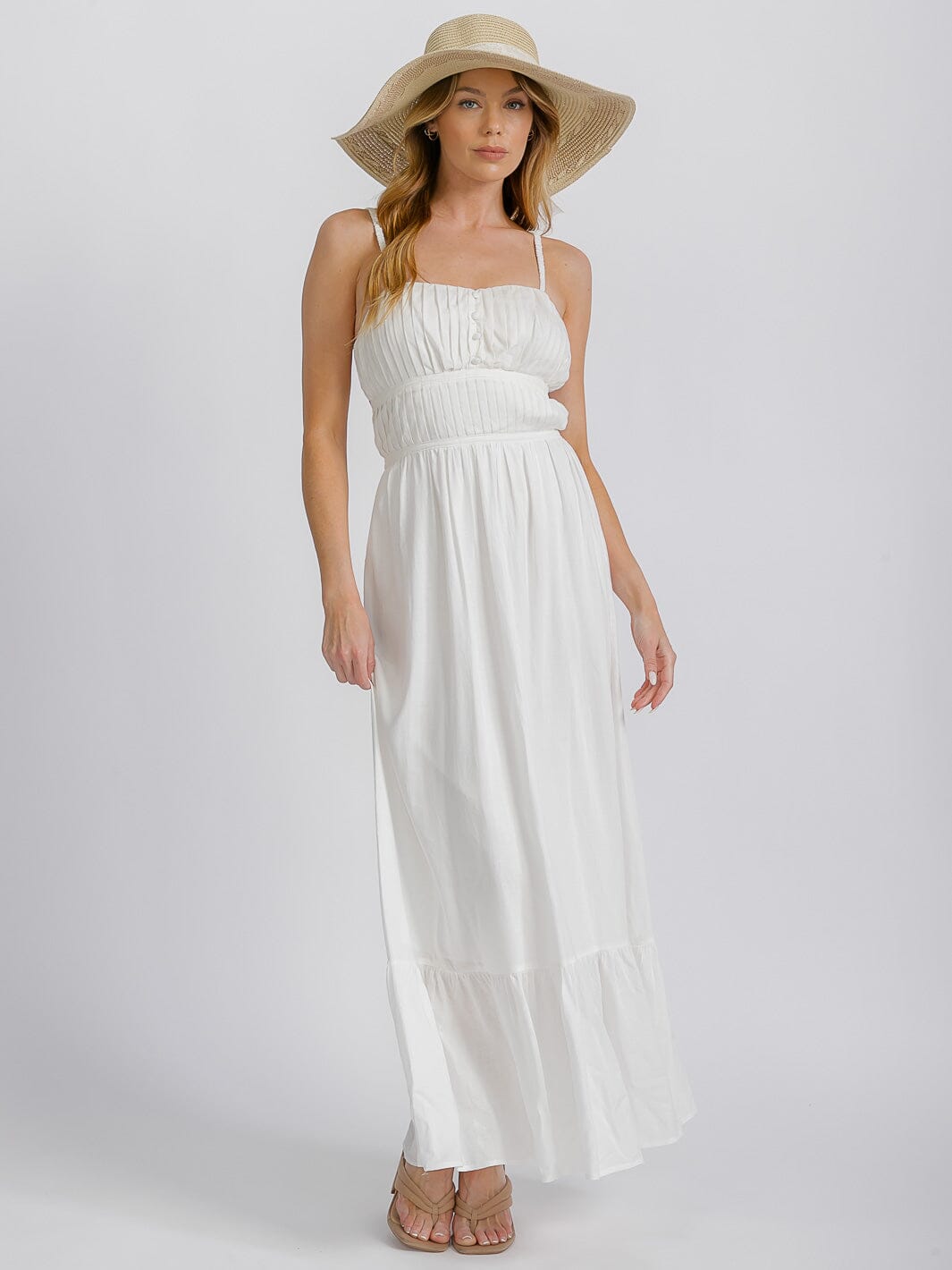 WOMEN'S SLEEVELESS ELASTIC WAIST TIERED OPEN BACK MAXI DRESS