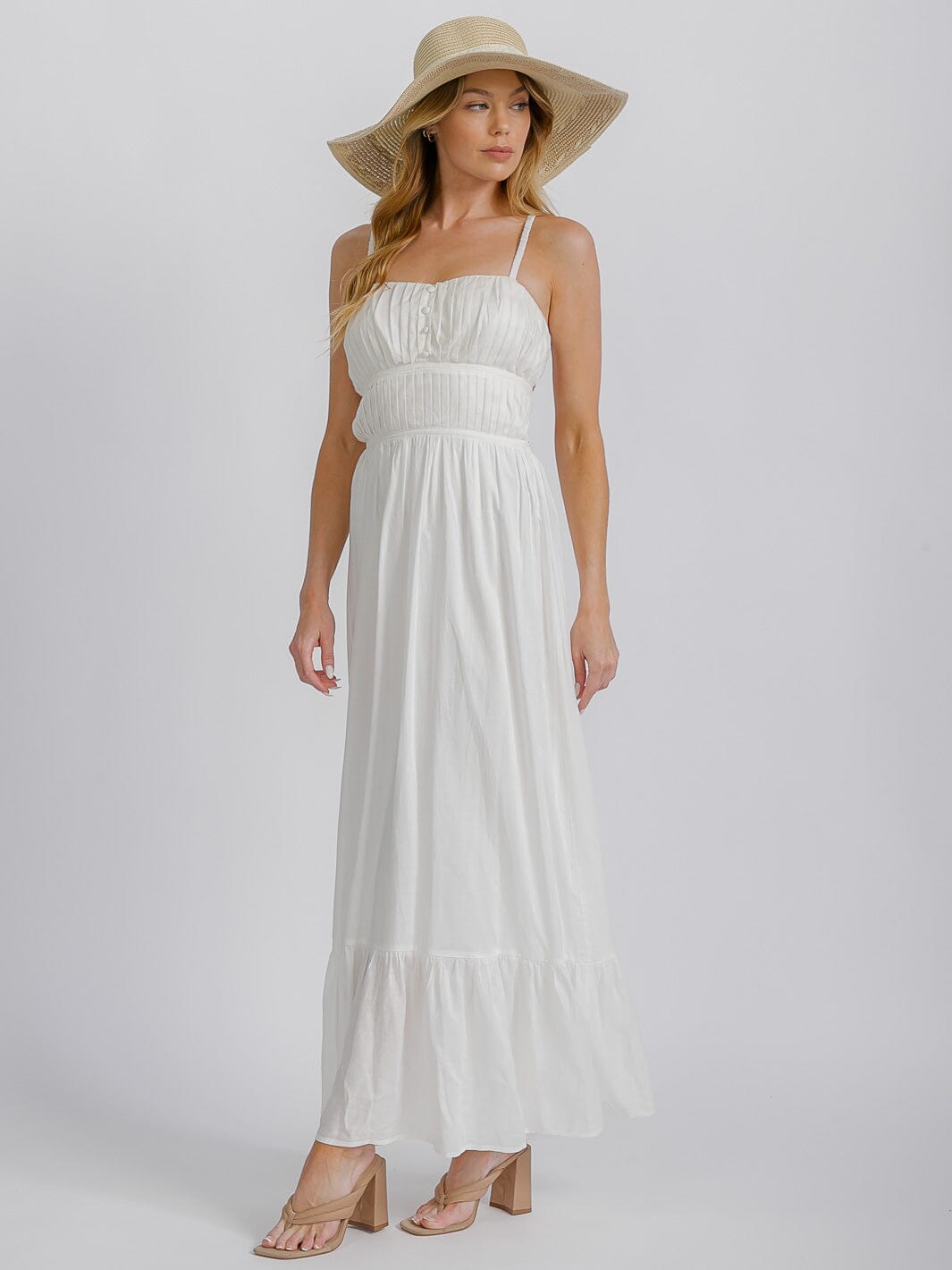 WOMEN'S SLEEVELESS ELASTIC WAIST TIERED OPEN BACK MAXI DRESS