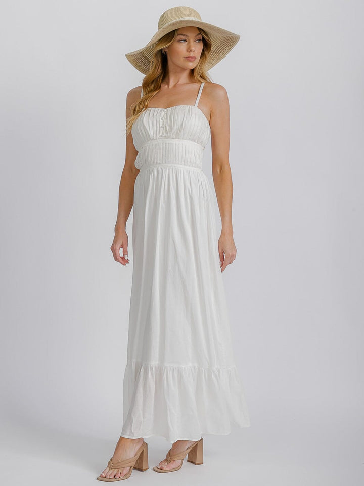 WOMEN'S SLEEVELESS ELASTIC WAIST TIERED OPEN BACK MAXI DRESS