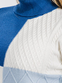 PLUS SIZE LONG SLEEVE TURTLE NECK DETAILED COLORBLOCK PULLOVER SWEATER