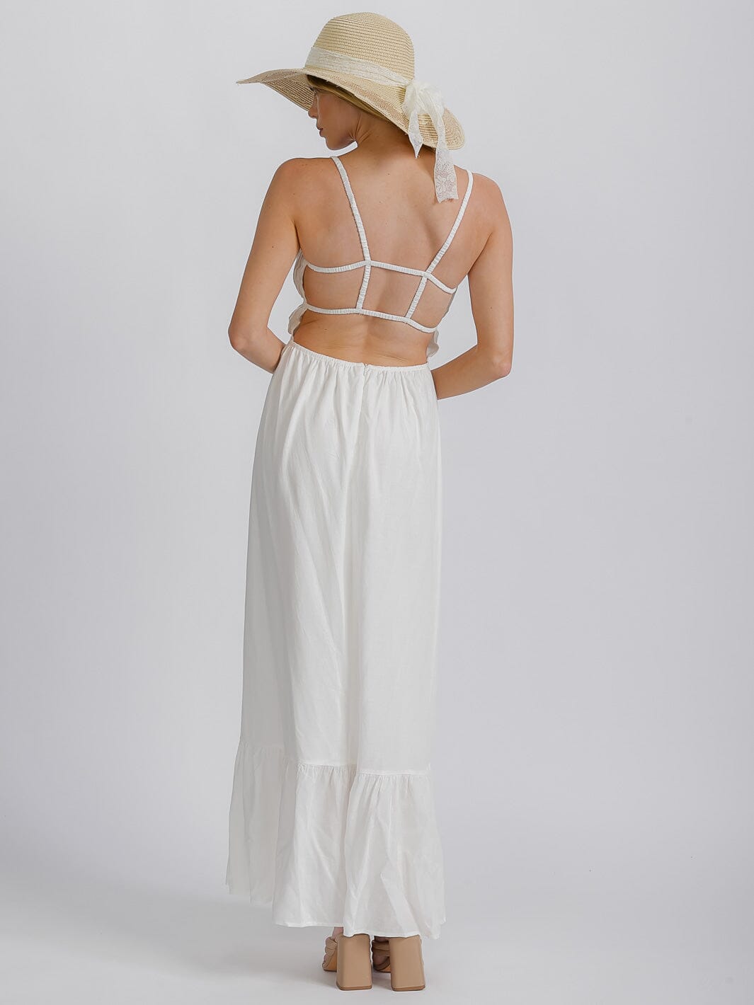 WOMEN'S SLEEVELESS ELASTIC WAIST TIERED OPEN BACK MAXI DRESS