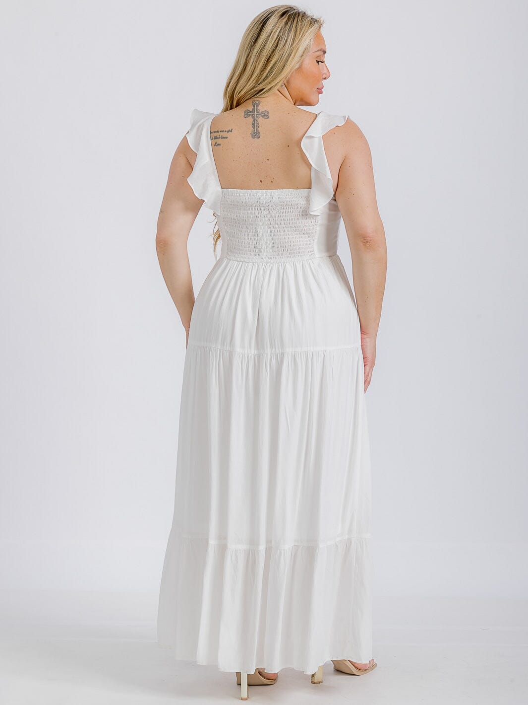 PLUS SIZE SLEEVELESS BUTTONS TIERED RUFFLE MAXI DRESS