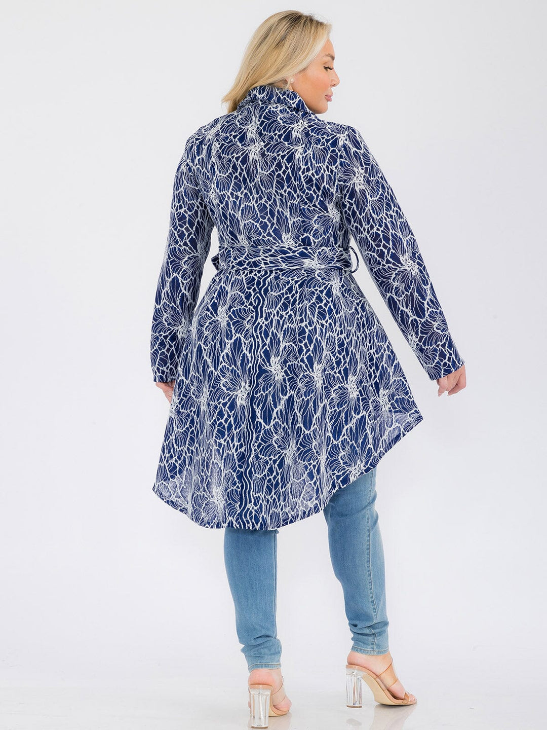 PLUS SIZE LONG SLEEVE ZIP UP HIGH-LOW BELTED JACKET