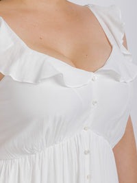 PLUS SIZE SLEEVELESS BUTTONS TIERED RUFFLE MAXI DRESS