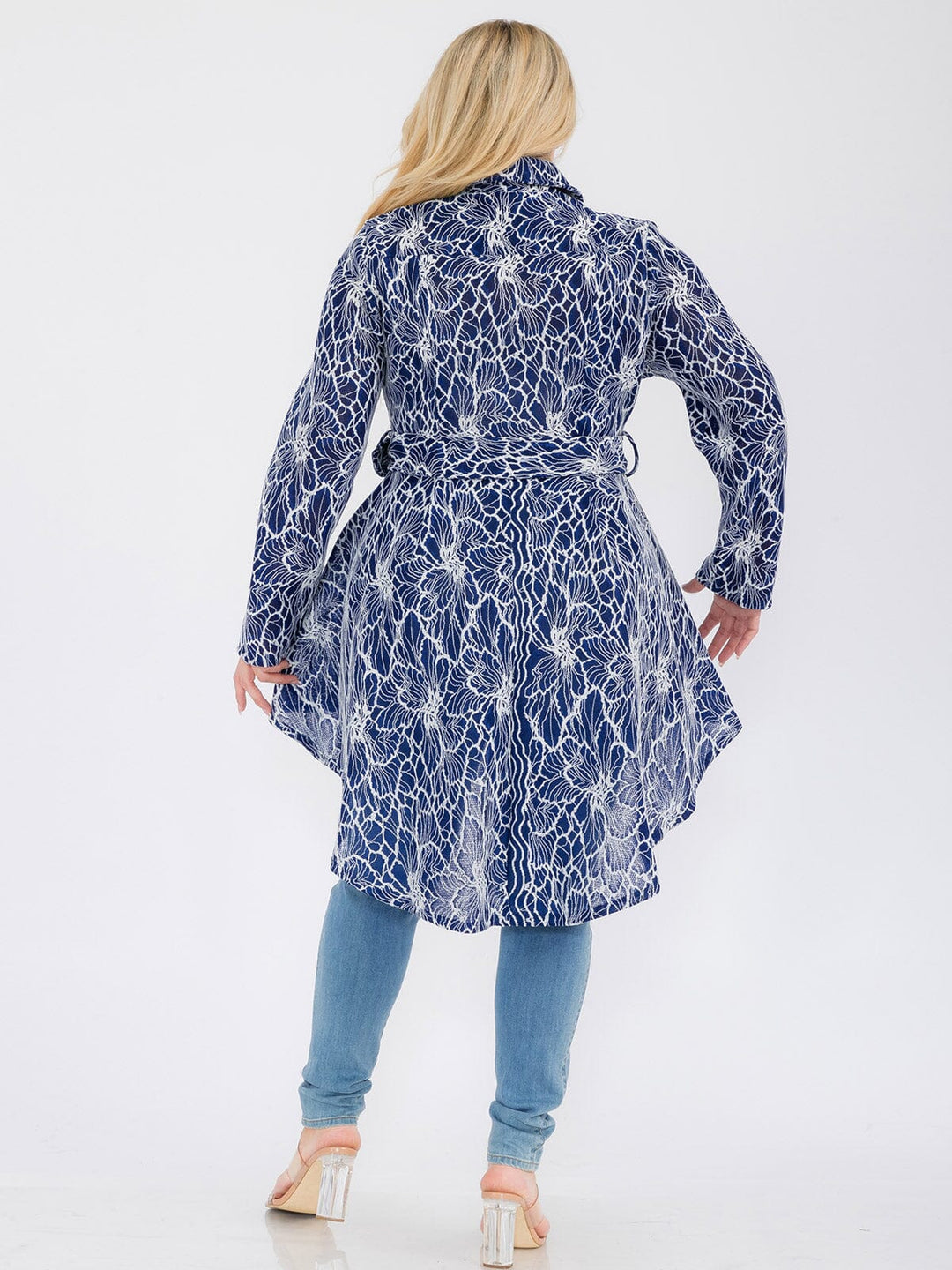 PLUS SIZE LONG SLEEVE ZIP UP HIGH-LOW BELTED JACKET