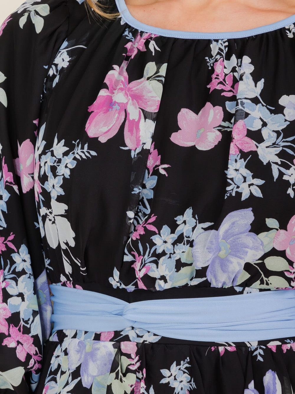 WOMEN'S 3/4 SLEEVE FLOWER PRINT SELF TIE MAXI DRESS