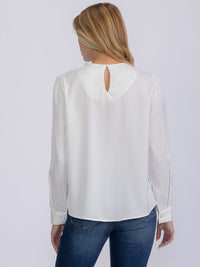 WOMEN'S LONG SLEEVE PEARL NECK DETAILED BLOUSE