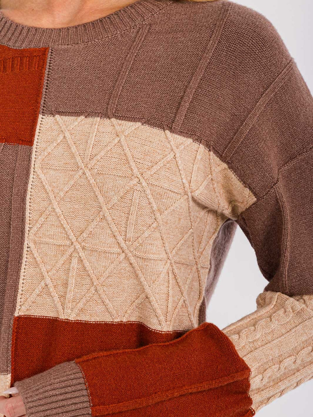 WOMEN'S LONG SLEEVES PULLOVER COLORBLOCK SWEATER