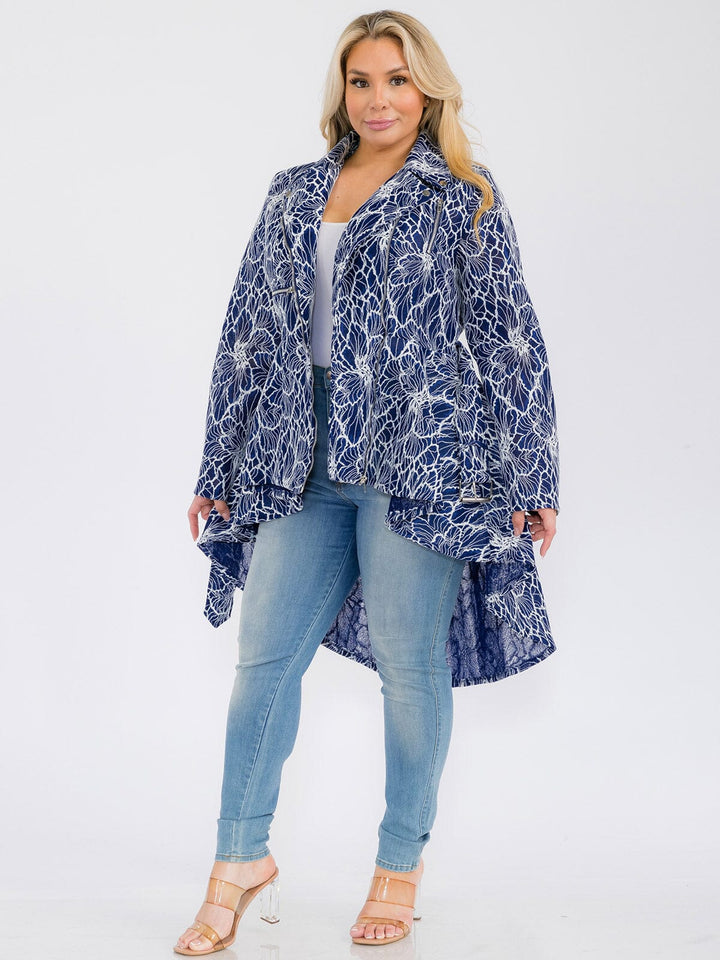 PLUS SIZE LONG SLEEVE ZIP UP HIGH-LOW BELTED JACKET