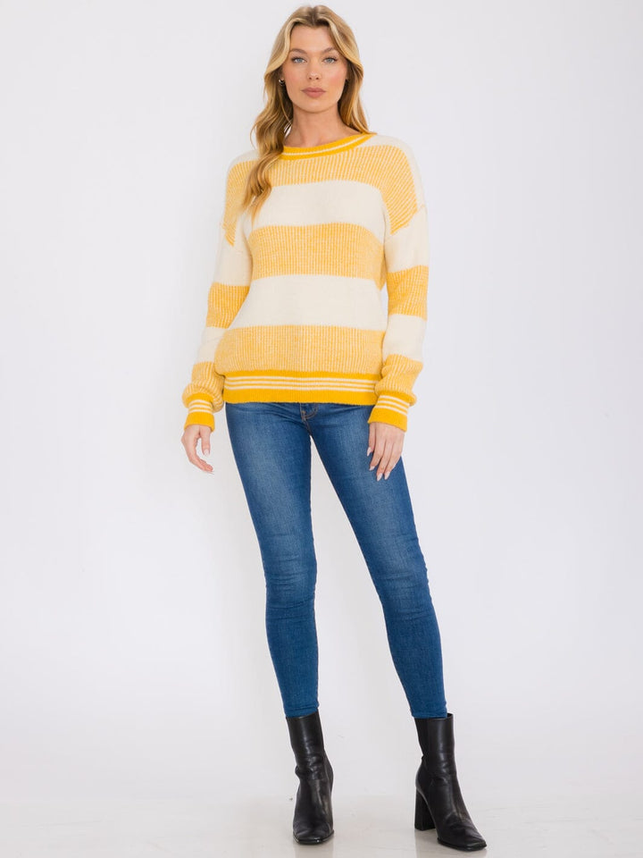 WOMEN'S LONG SLEEVES PULLOVER COLORBLOCK STRIPES SWEATER