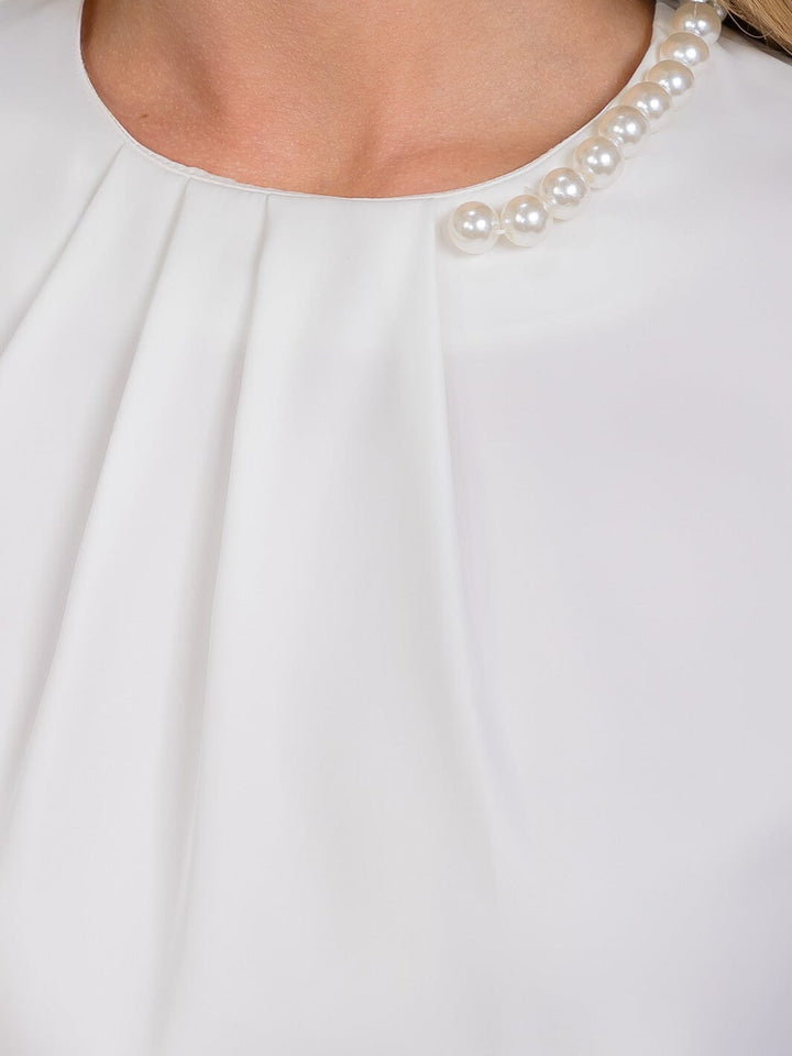 WOMEN'S LONG SLEEVE PEARL NECK DETAILED BLOUSE