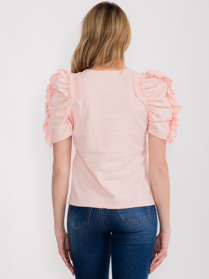 WOMEN'S SHORT PUFF SLEEVE DETAILED BLOUSE