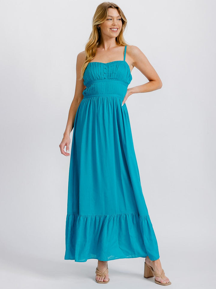 WOMEN'S SLEEVELESS ELASTIC WAIST TIERED OPEN BACK MAXI DRESS