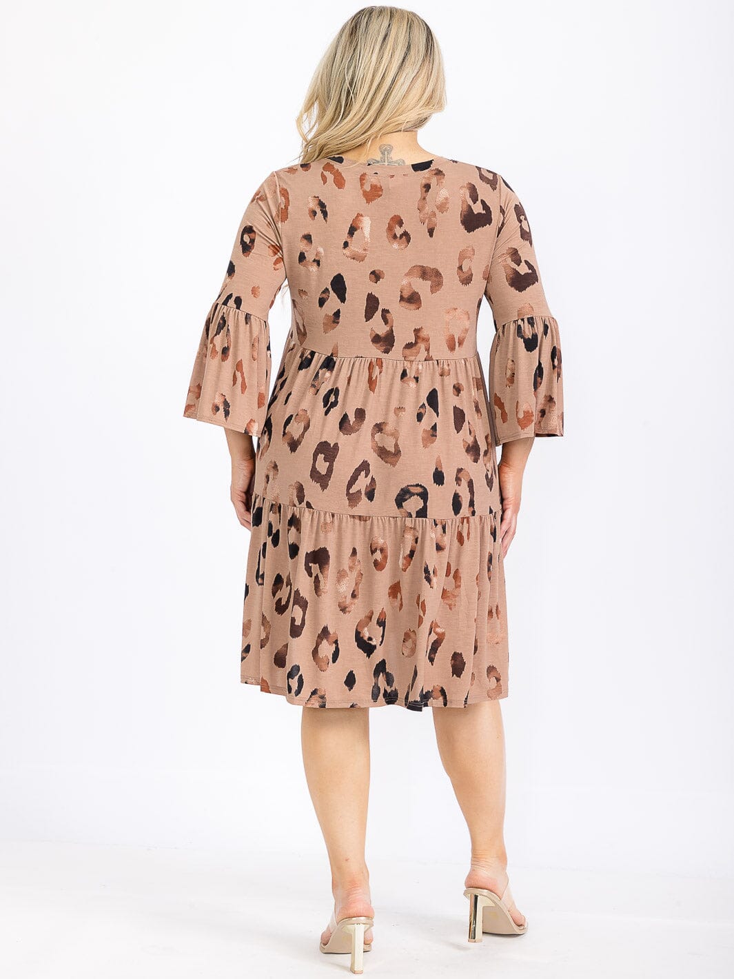 PLUS SIZE 3/4 SLEEVE FRONT POCKETS ANIMAL PRINT TUNIC MINI DRESS