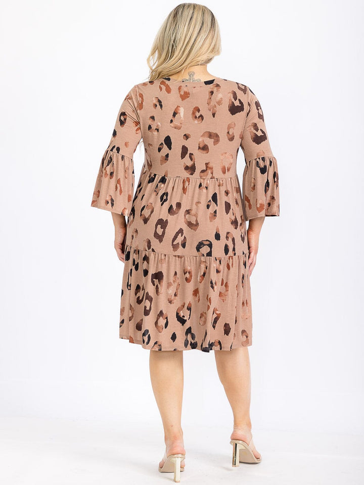 PLUS SIZE 3/4 SLEEVE FRONT POCKETS ANIMAL PRINT TUNIC MINI DRESS