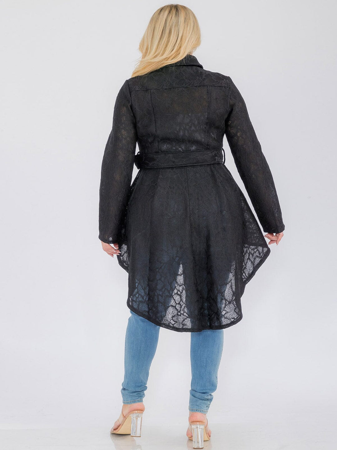 PLUS SIZE LONG SLEEVE ZIP UP HIGH-LOW BELTED JACKET