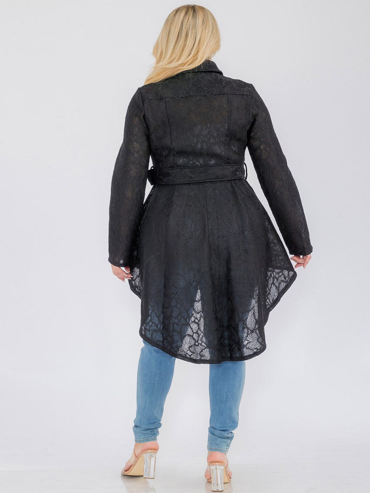 PLUS SIZE LONG SLEEVE ZIP UP HIGH-LOW BELTED JACKET