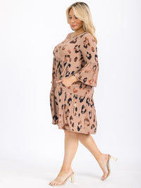 PLUS SIZE 3/4 SLEEVE FRONT POCKETS ANIMAL PRINT TUNIC MINI DRESS