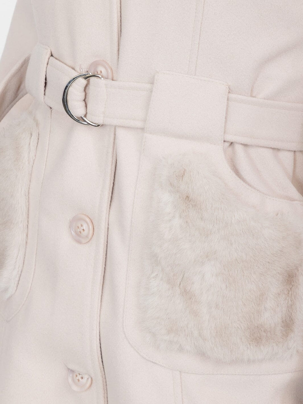 WOMEN'S LONG SLEEVE BUTTON CLOSURE FRONT POCKETS FAUX FUR COAT