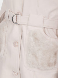 WOMEN'S LONG SLEEVE BUTTON CLOSURE FRONT POCKETS FAUX FUR COAT