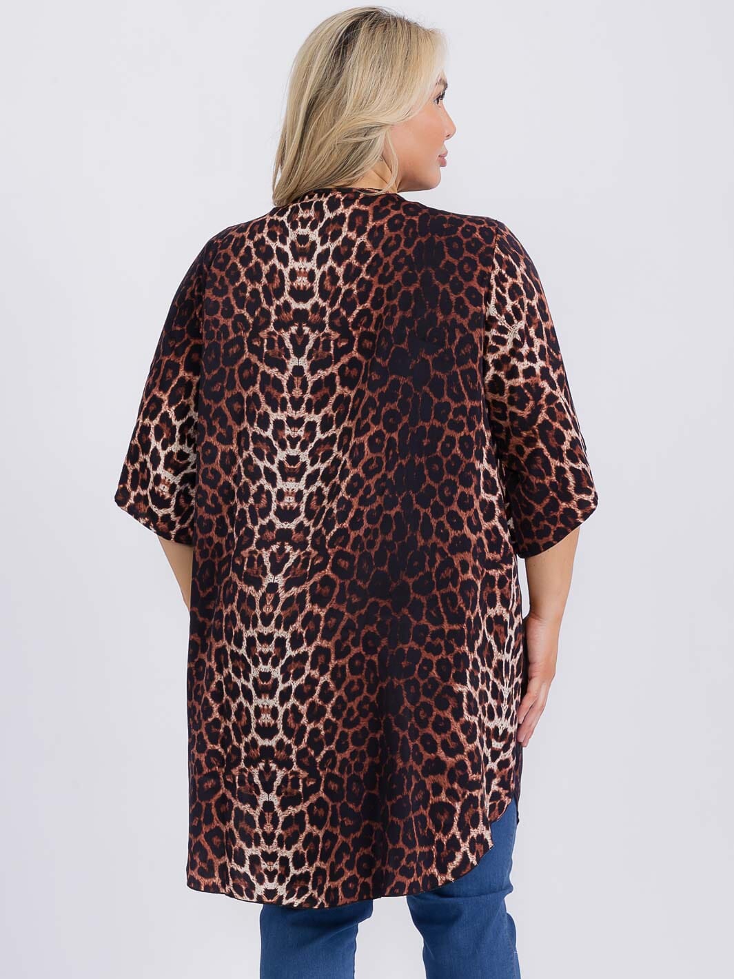 PLUS SIZE SHORT SLEEVE OPEN FRONT ANIMAL PRINT CARDIGAN