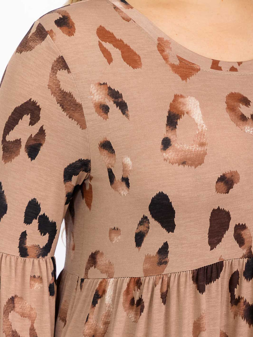 PLUS SIZE 3/4 SLEEVE FRONT POCKETS ANIMAL PRINT TUNIC MINI DRESS