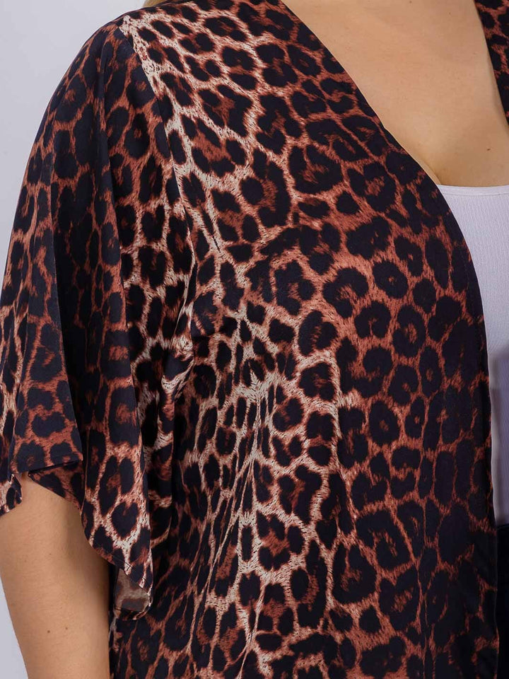 PLUS SIZE SHORT SLEEVE OPEN FRONT ANIMAL PRINT CARDIGAN