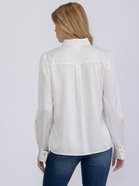 WOMEN'S LONG SLEEVE V-NECK SCARF DETAILED BLOUSE