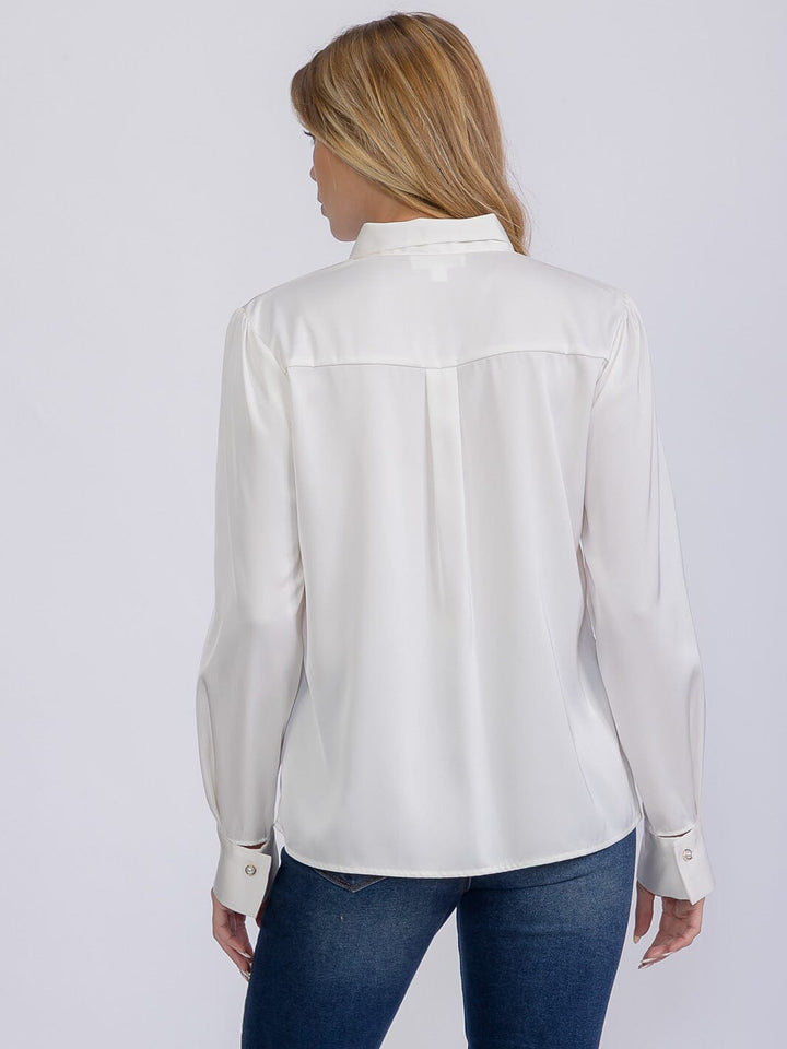 WOMEN'S LONG SLEEVE V-NECK SCARF DETAILED BLOUSE