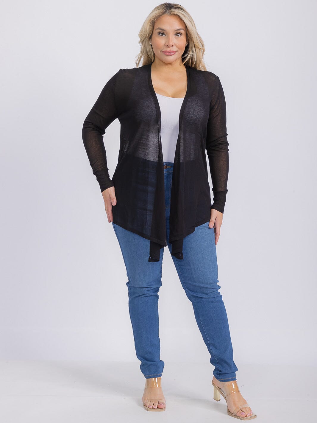 PLUS SIZE LONG SLEEVE OPEN FRONT CARDIGAN