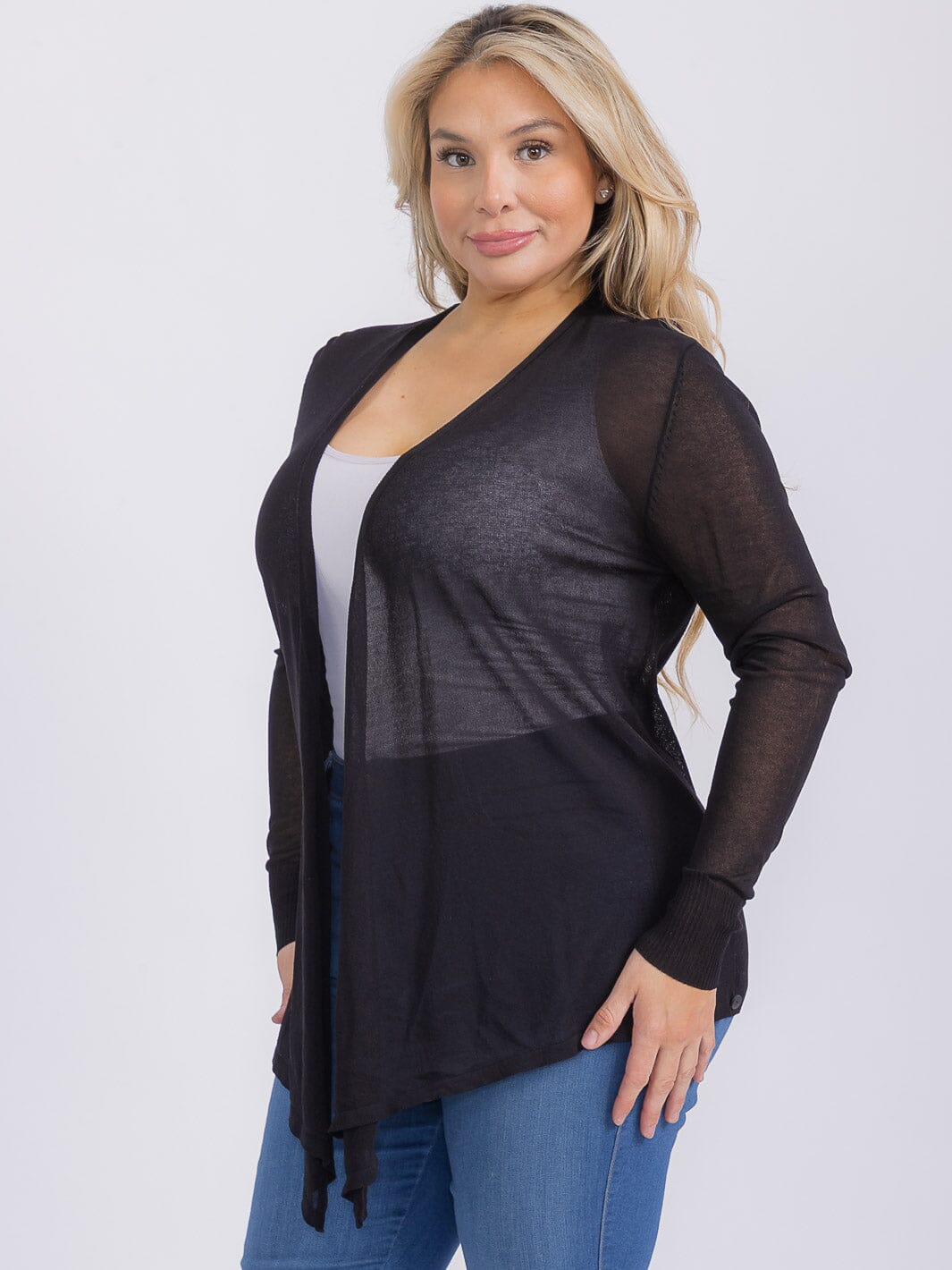 PLUS SIZE LONG SLEEVE OPEN FRONT CARDIGAN