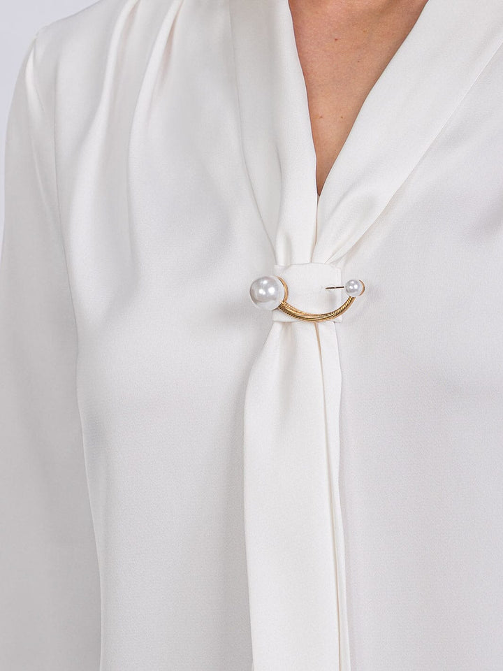 WOMEN'S LONG SLEEVE V-NECK SCARF DETAILED BLOUSE