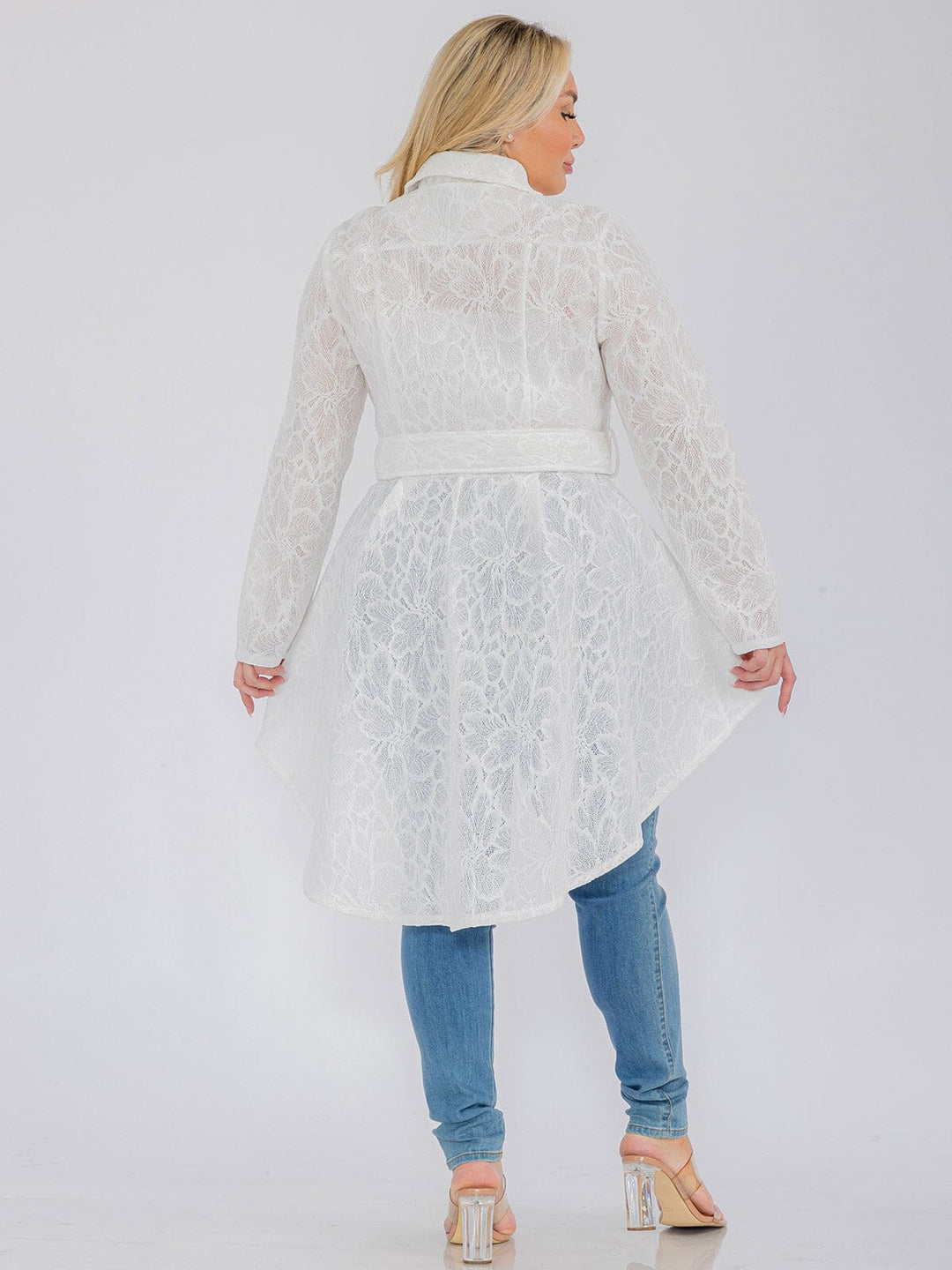 PLUS SIZE LONG SLEEVE ZIP UP HIGH-LOW BELTED JACKET