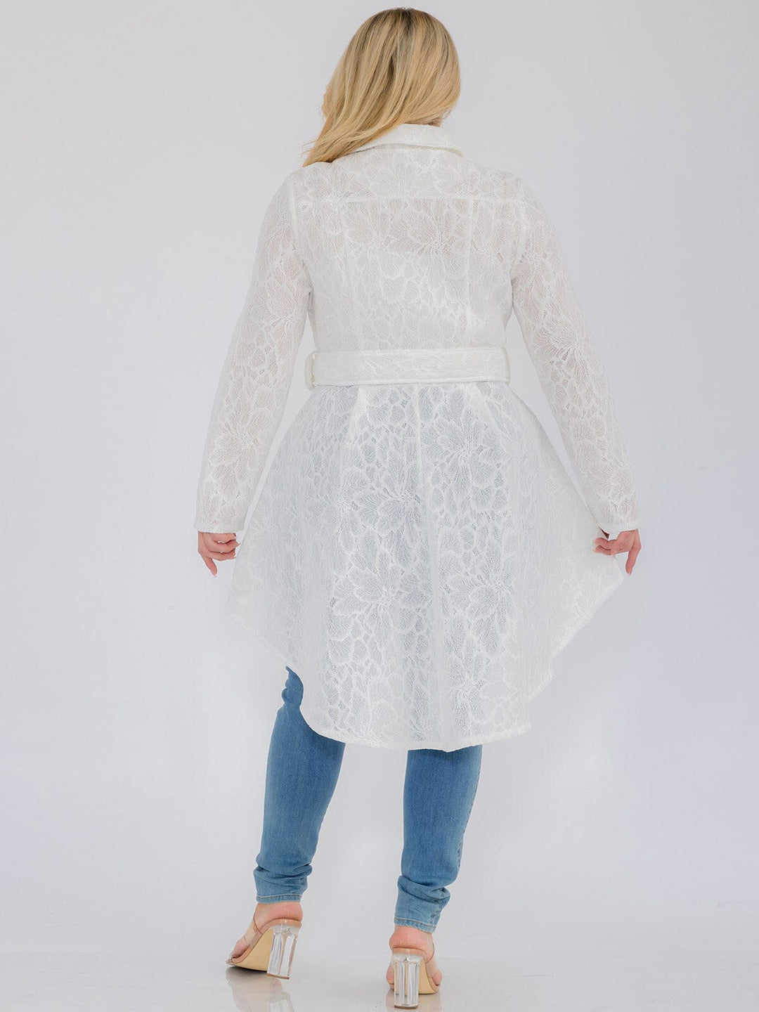 PLUS SIZE LONG SLEEVE ZIP UP HIGH-LOW BELTED JACKET