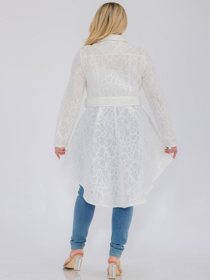 PLUS SIZE LONG SLEEVE ZIP UP HIGH-LOW BELTED JACKET