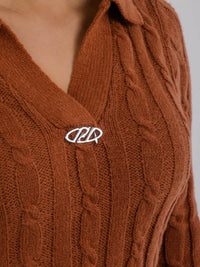WOMEN'S LONG SLEEVE KNIT V-NECK SWEATER MINI DRESS