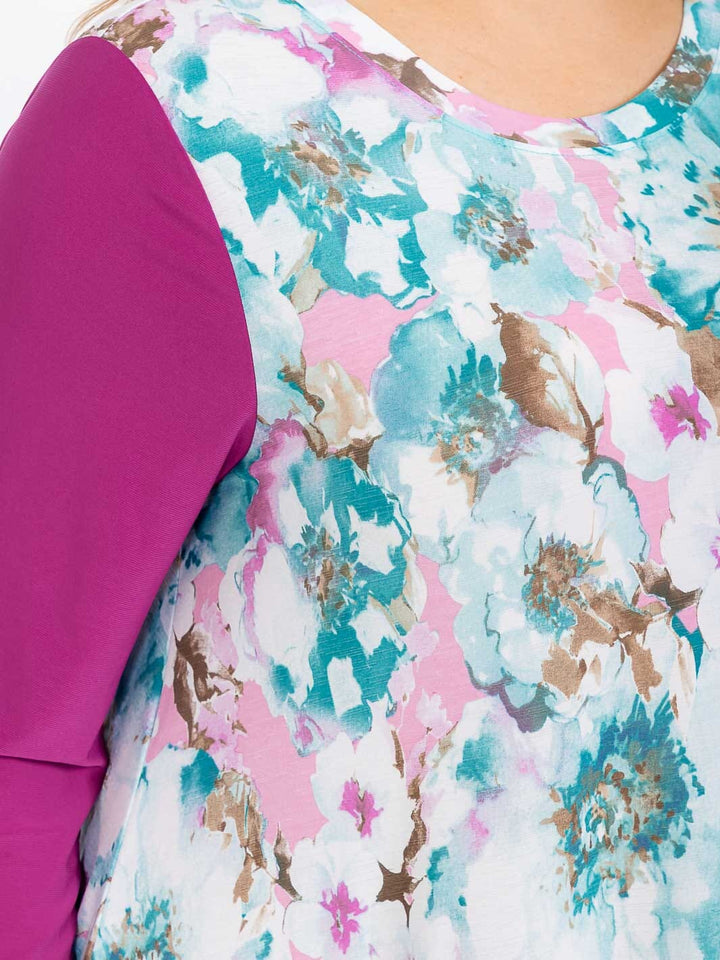 PLUS SIZE 3/4 SLEEVE FRONT POCKETS FLORAL HIGH-LOW MAXI DRESS