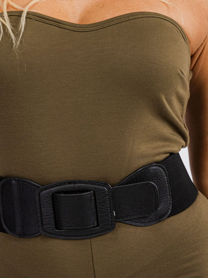 WOMEN'S SLEEVELESS BODYCON BELTED SOLID SKINNY LEG JUMPSUIT