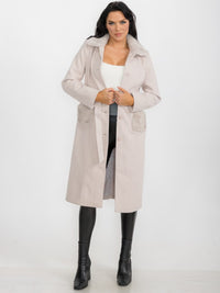WOMEN'S LONG SLEEVE BUTTON CLOSURE FRONT POCKETS FAUX FUR COAT
