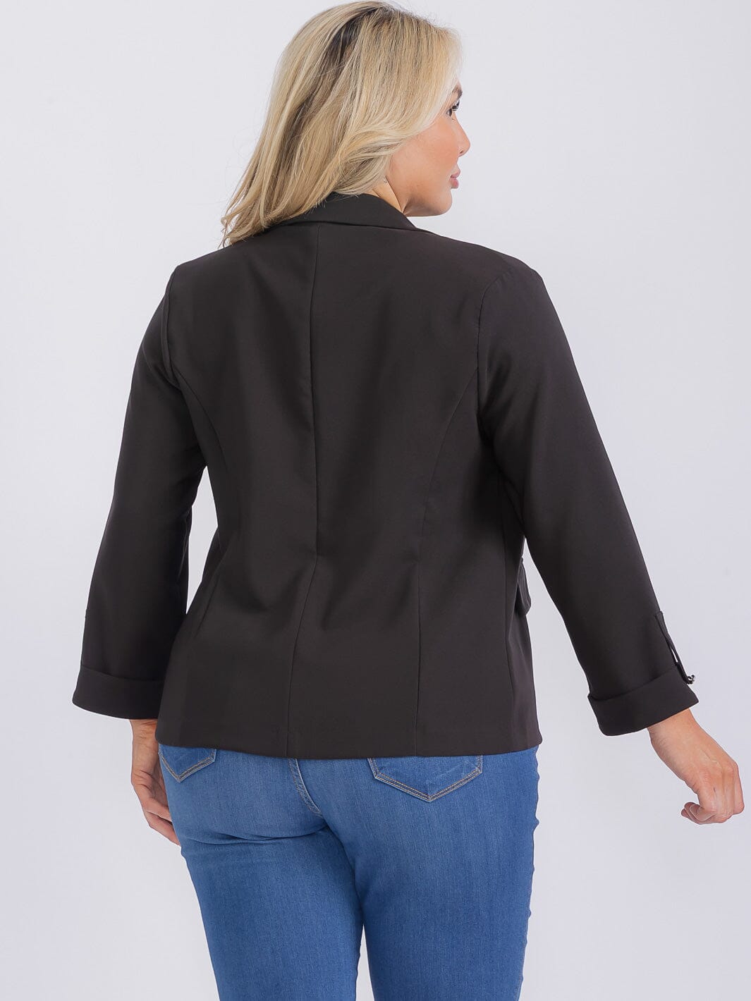 PLUS SIZE LONG SLEEVE OPEN FRONT BLAZER