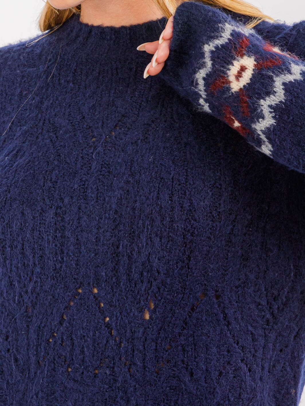 WOMEN'S LONG SLEEVES TURTLE NECK PULLOVER TRIM PRINT KNIT SWEATER