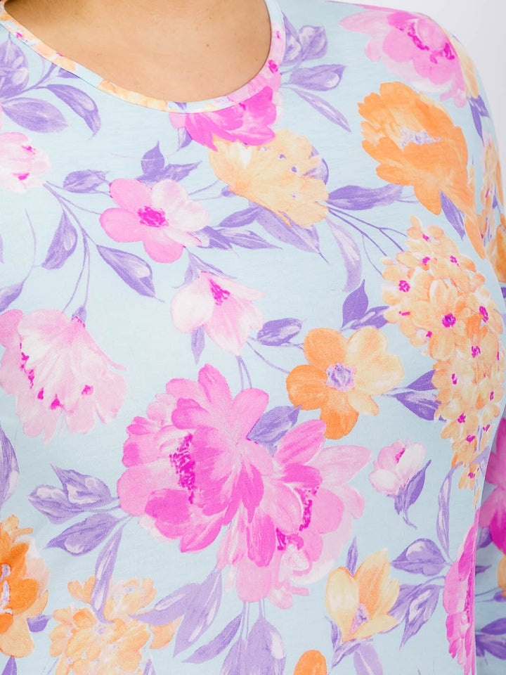 PLUS SIZE 3/4 SLEEVE FRONT POCKETS FLORAL RUFFLE TIERED HEM MAXI DRESS