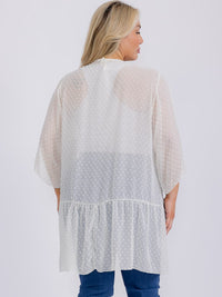 PLUS SIZE SHORT SLEEVE OPEN FRONT SWISS DETAILED CARDIGAN