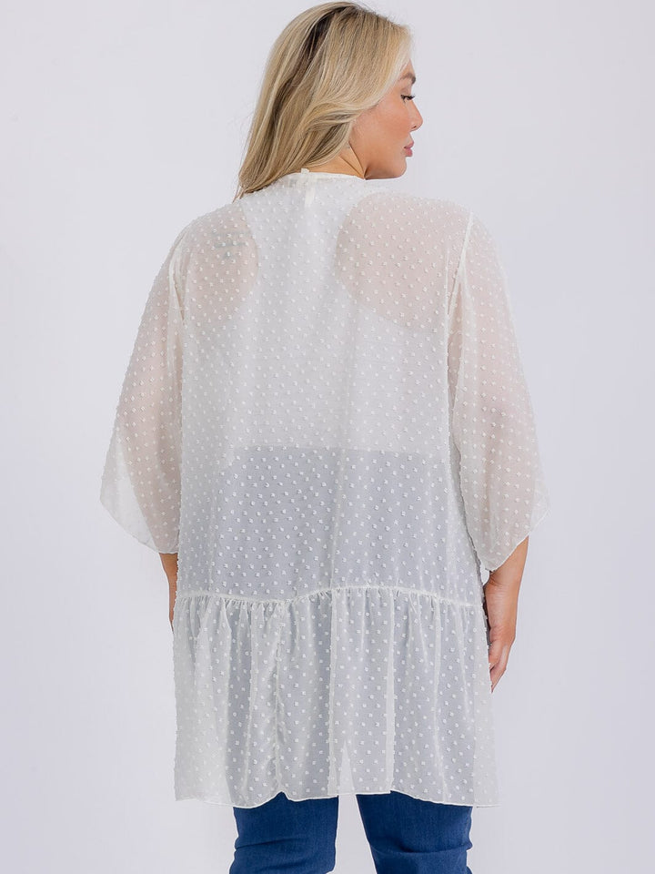 PLUS SIZE SHORT SLEEVE OPEN FRONT SWISS DETAILED CARDIGAN