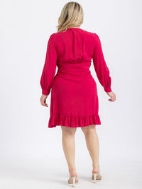 PLUS SIZE LONG SLEEVE BUTTON UP EMBROIDERY DETAILED MINI DRESS