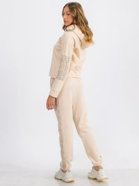 WOMEN'S LONG SLEEVE RAW EDGE HOODED PULLOVER SWEATER