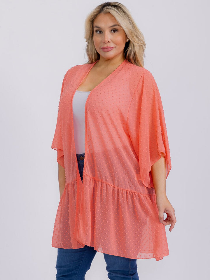 PLUS SIZE SHORT SLEEVE OPEN FRONT SWISS DETAILED CARDIGAN